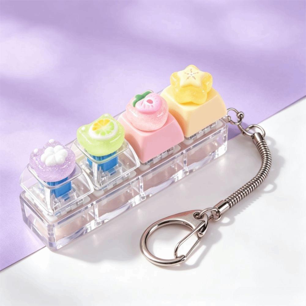 4-Key Reduce Pressure Toy Fruit Push Button Keychain Mini Keychain Pendant Daily Use