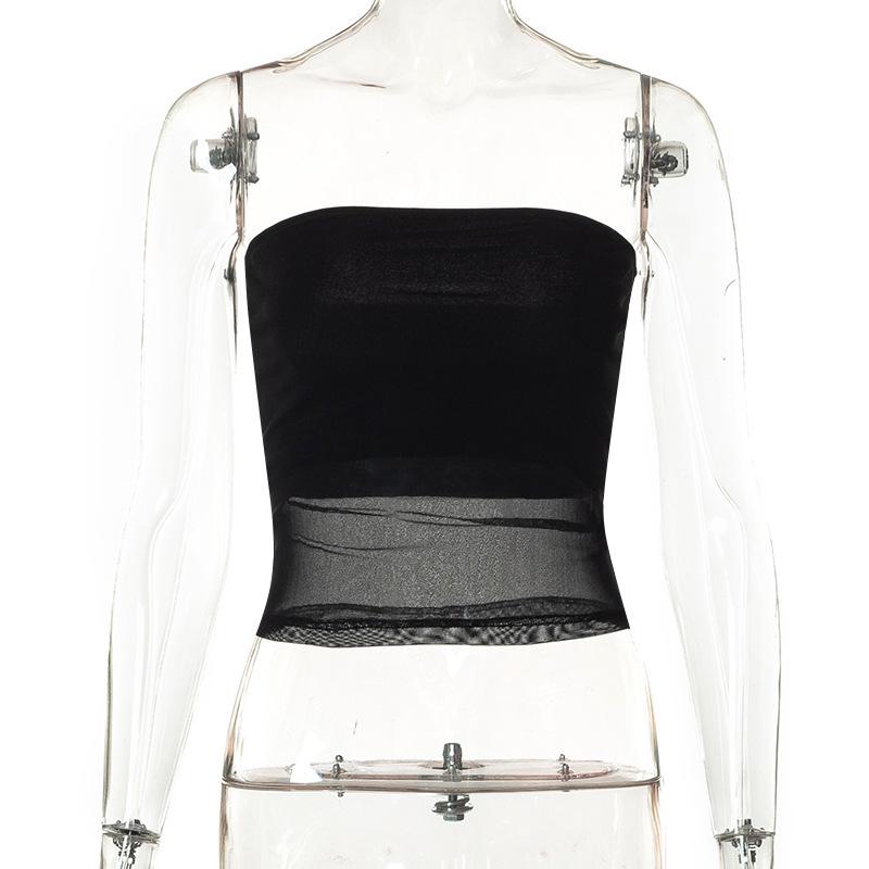 Летний 2022 года Однотонный Сетчатый Прозрачный Укороченный Топ-Жилет Без Рукавов - Женский Повседневный Европейский Американский Стиль