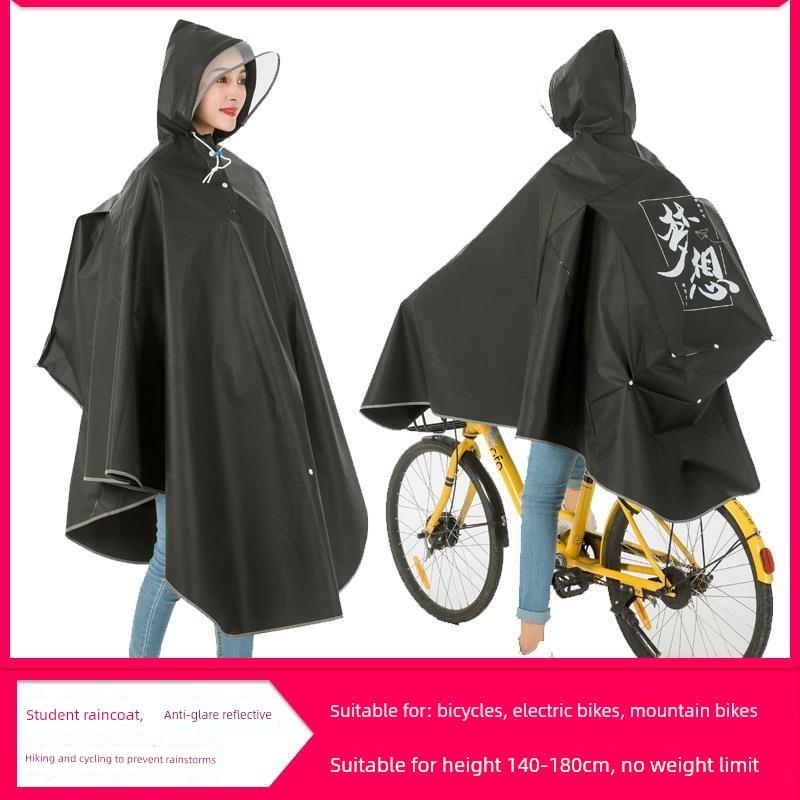 Bicycle Raincoat Single Male and Female Student Bicycle Adult Cycling Transparent Riding Poncho Waterproof Reflective Backpack