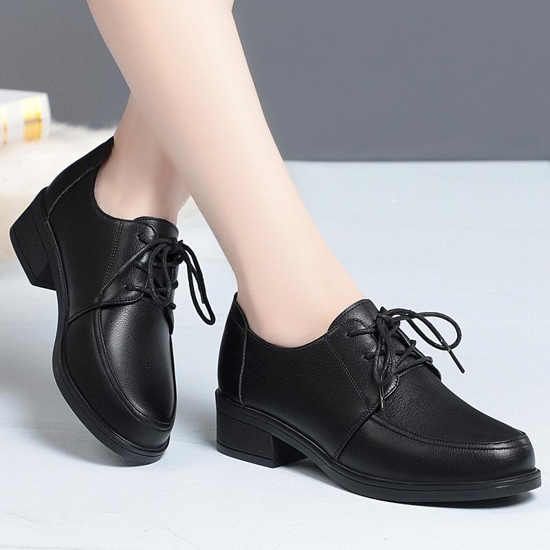 Мягкая подошва, Мягкая шнуровка спереди, Удобный средний каблук, Неутомительные ноги, Маленькие кожаные туфли, Однотонные, Универсальная рабочая обувь, Отдельные туфли