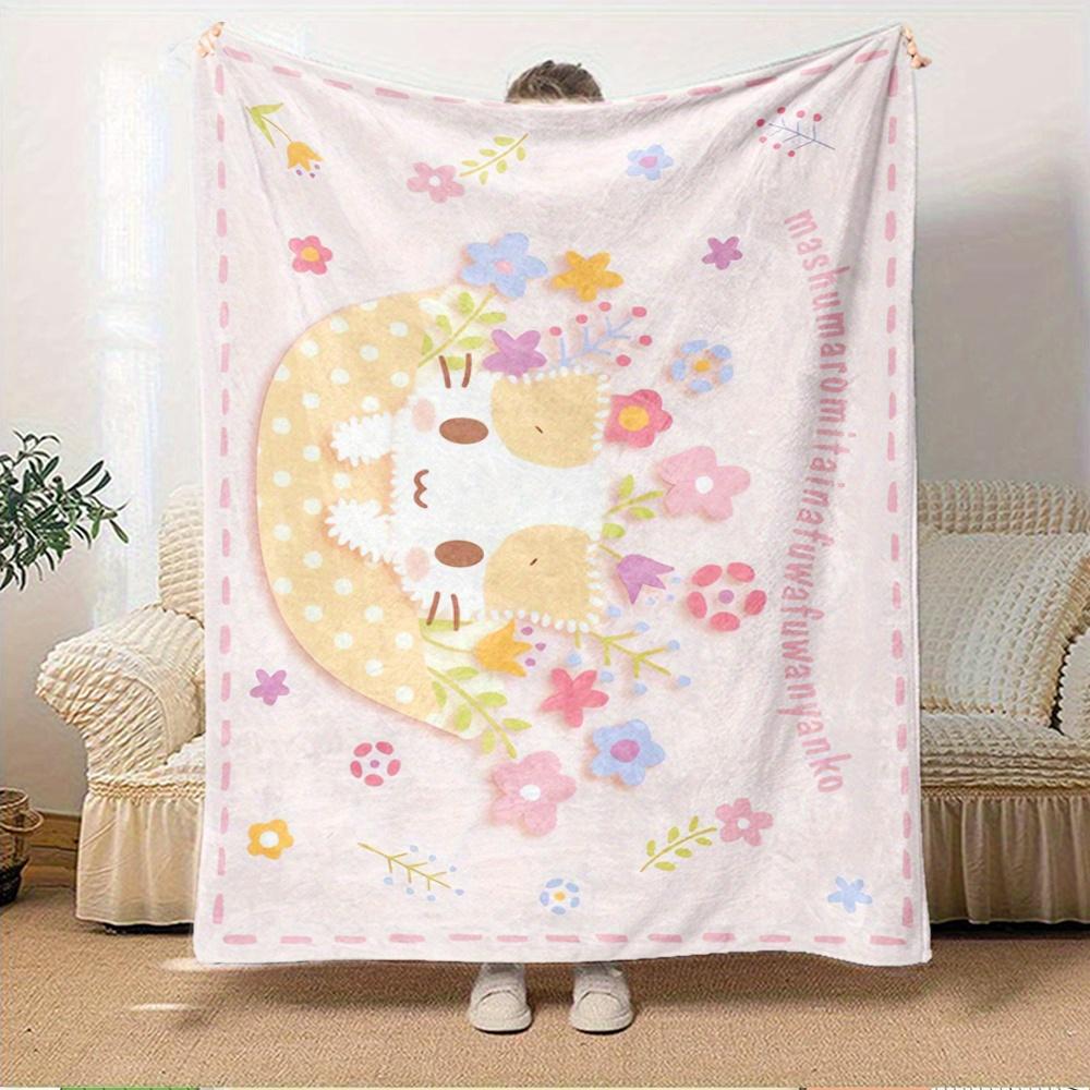 1pc Flannel Cute, MashumaroThrow Blanket, Cartoon Truck Pattern Printed Blanket, Warm Cozy Soft Blanket For Couch Bed Sofa Car Office Campin