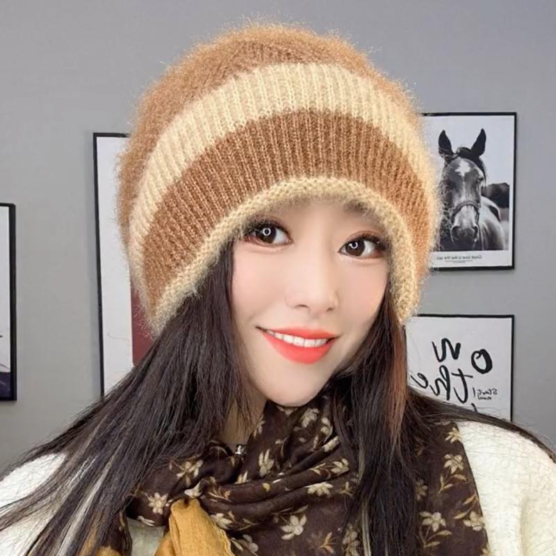 Двухслойная вязаная модная зимняя шапка для женщин, вязаная термошапка, осенне-зимняя женская шапка