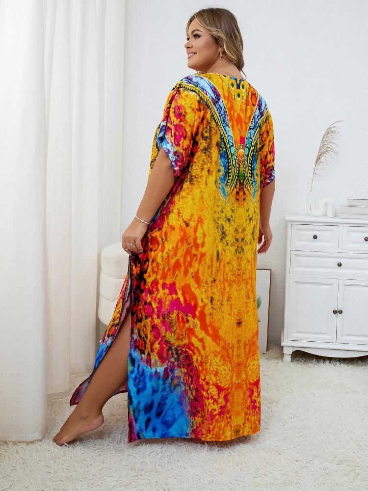 EDOLYNSA Желтый кафтан, женское богемное длинное платье больших размеров, свободное платье Moo Moo, дышащий купальный костюм для отдыха и отпуска, накидка Q1415