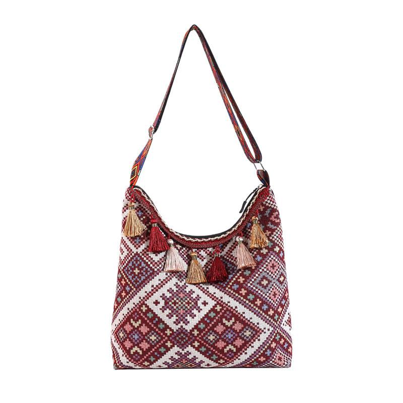 Embroidery Style Tassels Large Shoulder Bags Capacity Single Girl Shoulder Bag