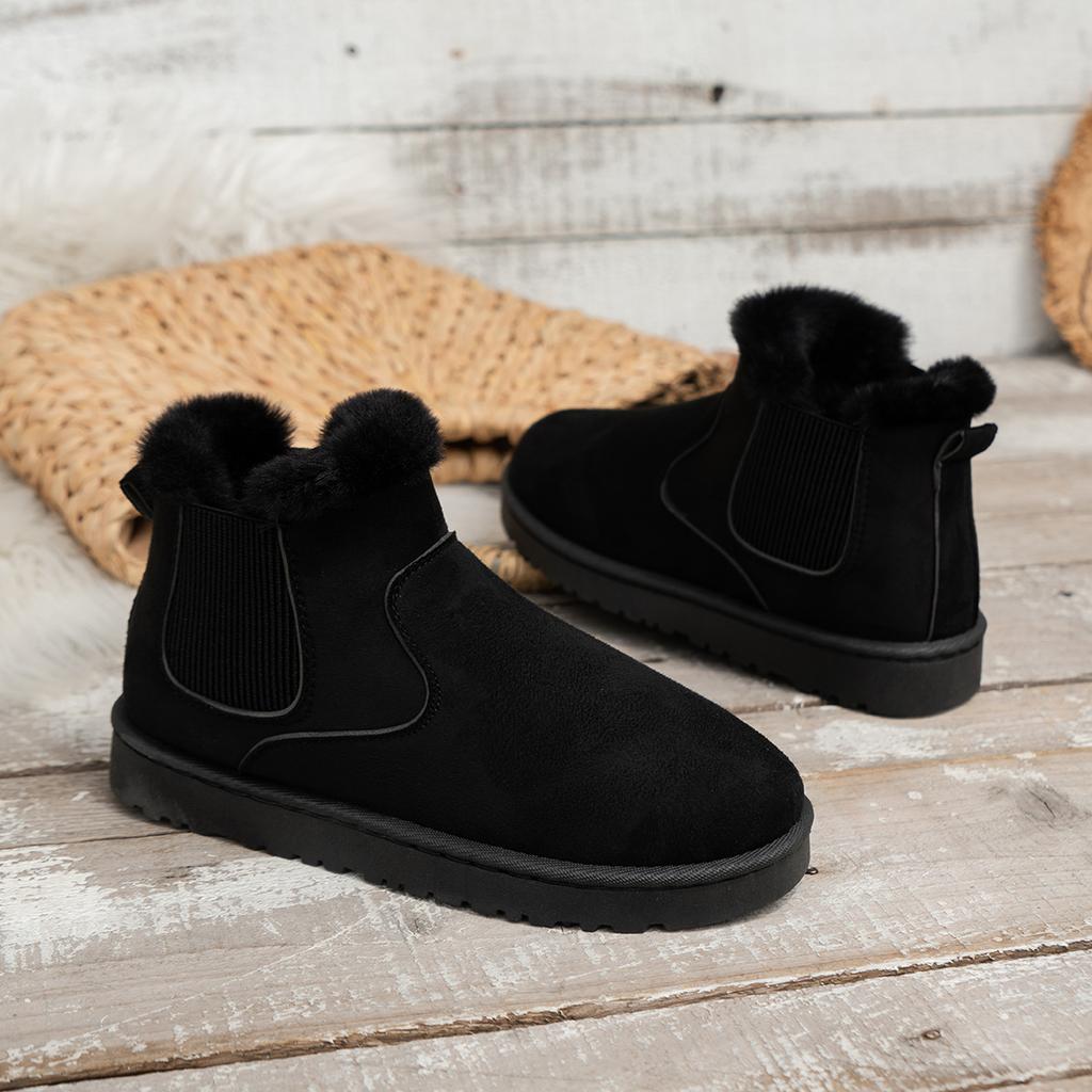 Женские зимние сапоги Теплые плюшевые Слипоны Однотонные Большого размера Женские ботильоны Зимние удобные Женские хлопковые туфли НОВИНКА
