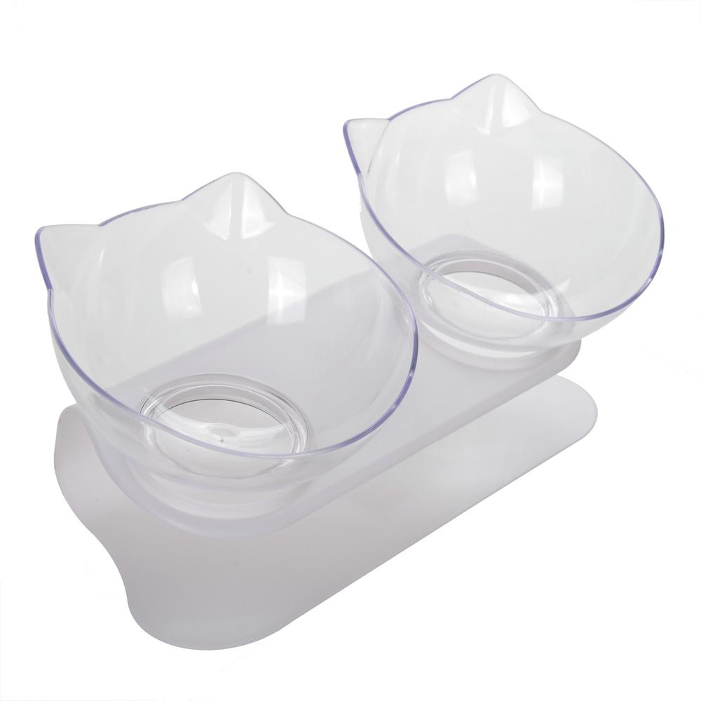 Двойная миска для кошек для маленьких кошек, собак, котят, приподнятая, нескользящая миска для подачи воды, миска для воды с защитой от наклона, миска для воды для щенков, товары для домашних животных