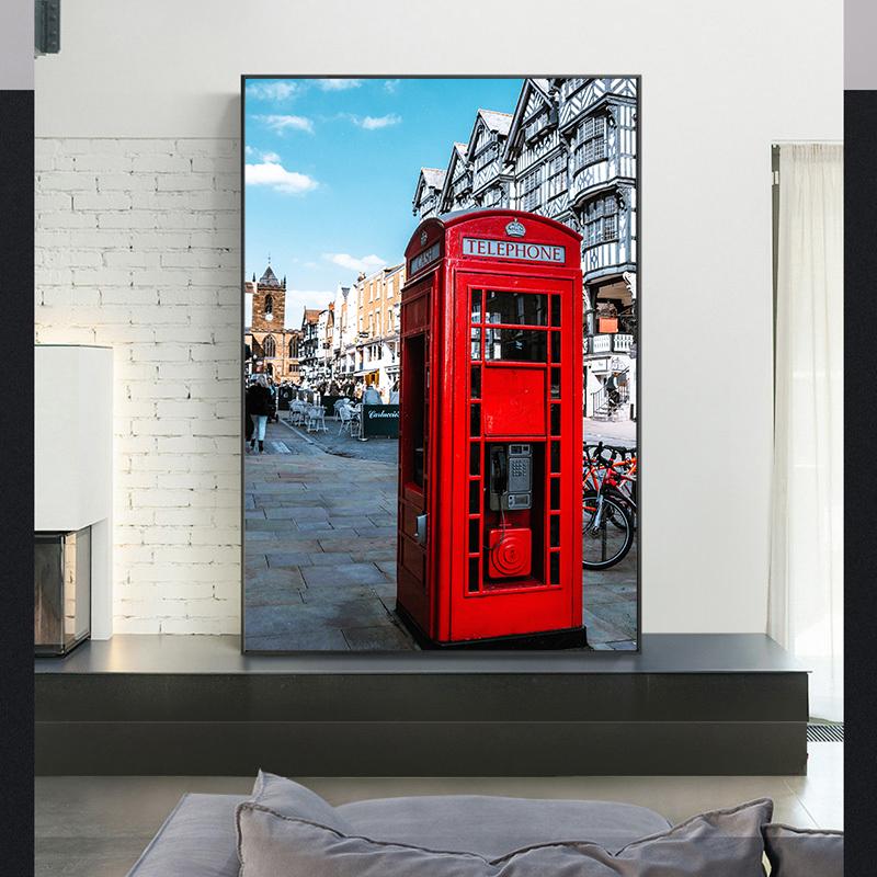 Лондонская улица, настенная живопись, красная телефонная будка, картины, городские серые картины, краска, печать на холсте для декора гостиной, без рамки
