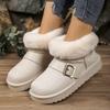 Fashion Casual Metal Buckle Decoration Thick Bottom Snow Boots Fashion Faux Fur Low Heel Boots Women Winter Warm Short Plush Shoes