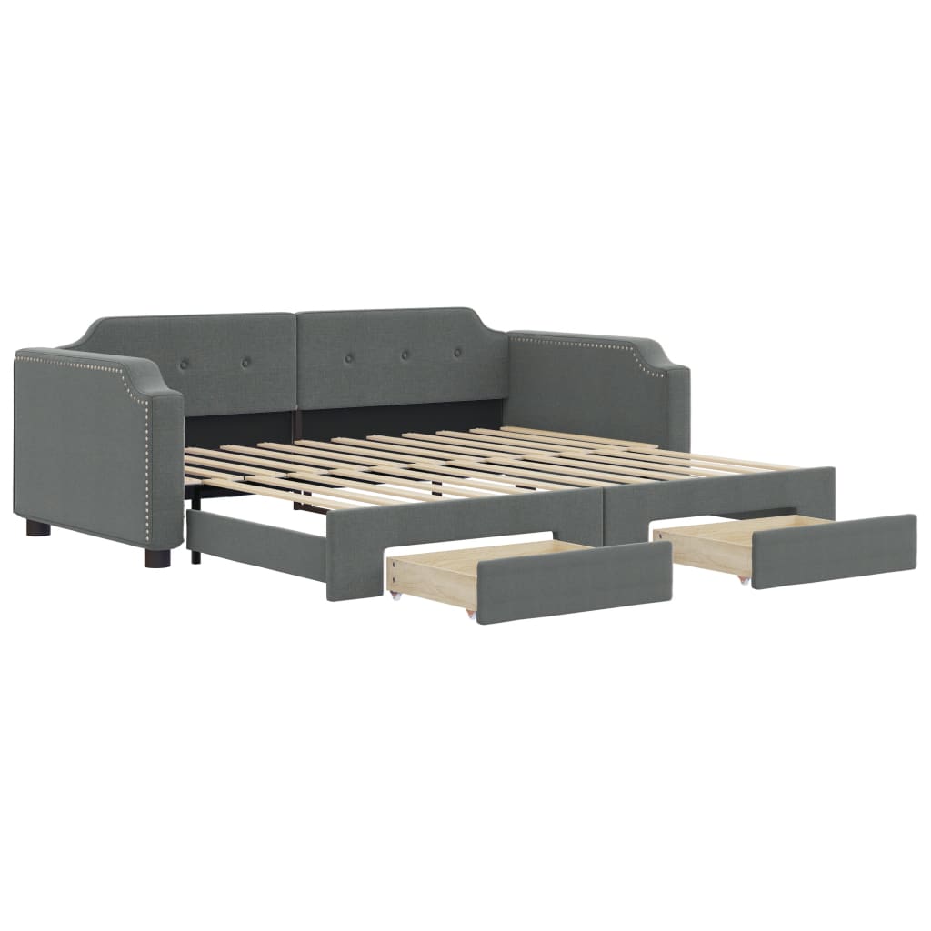 Extendable Daybed with Drawers Dark Grey 80x200 cm Fabric