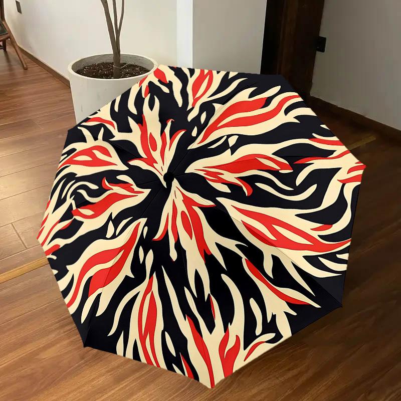 1PC Flames Pattern Umbrella-8-Rib Reinforced Portable Folding Travel Suitable for All Seasons Outdoor Daily Use Is an Ideal Choice -K0330