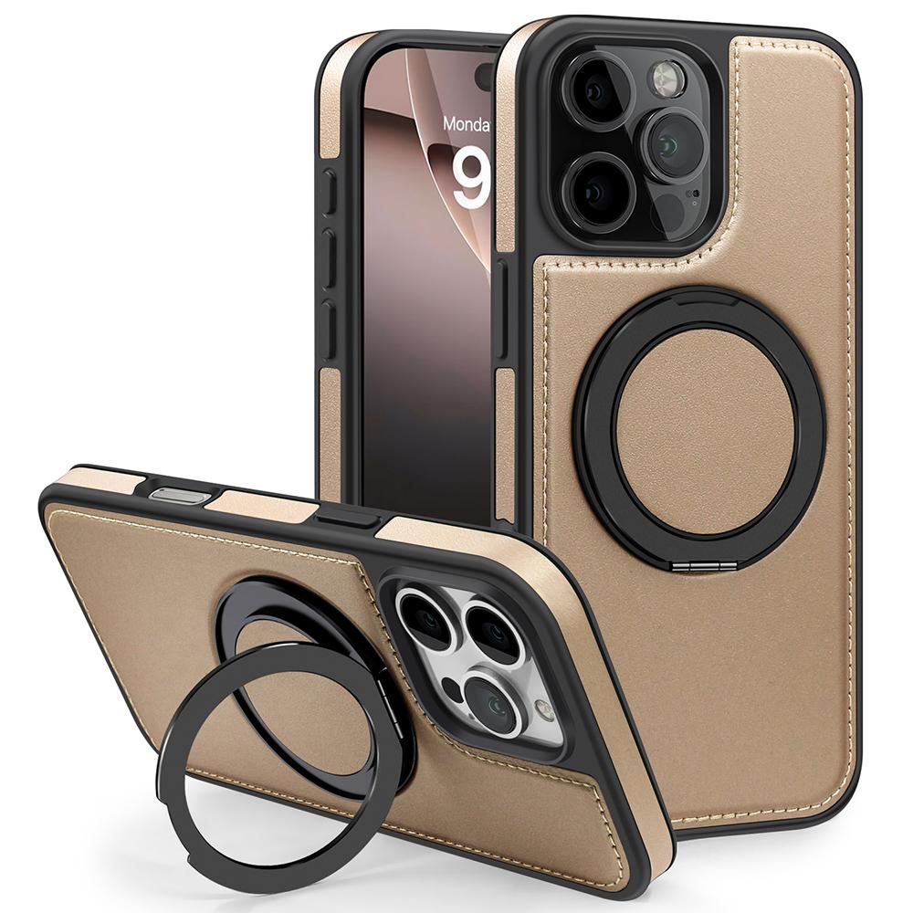 Чехол для iPhone 16 Pro Max с кольцом-подставкой, совместимый с MagSafe, задняя крышка из ПУ кожи