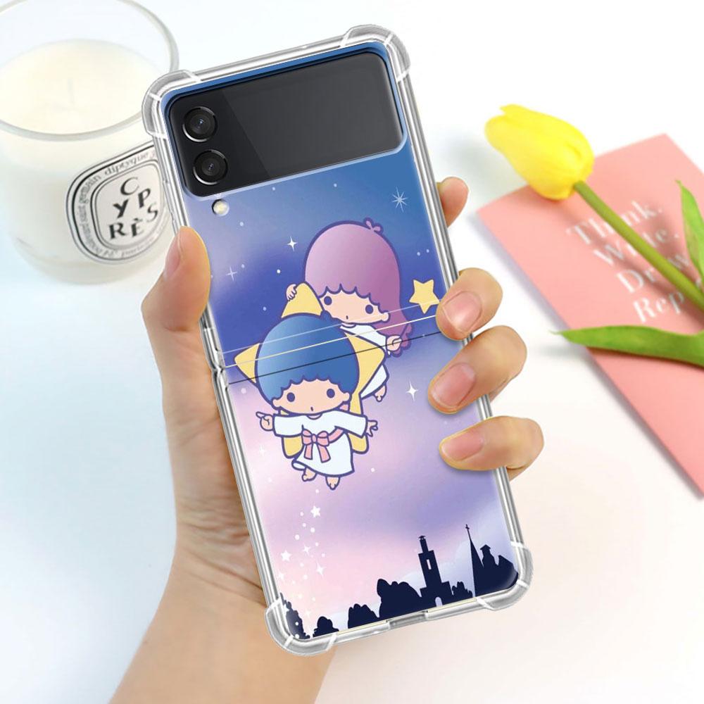 Роскошный чехол для Samsung Galaxy Z Flip 3 4 5G Funda Z Flip3 Clear PC Hard Противоударный чехол для телефона Shell LittleTwinStars Cute