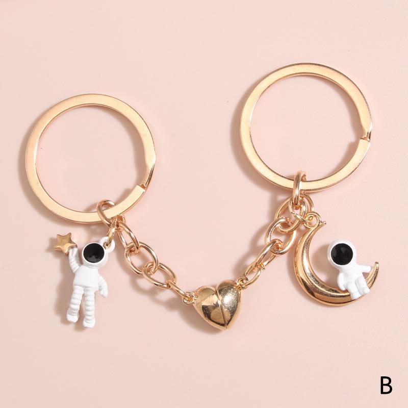 Metal Spaceman Heart Magnetic Button Key Ring Bag Ornament Pendant Key Chains
