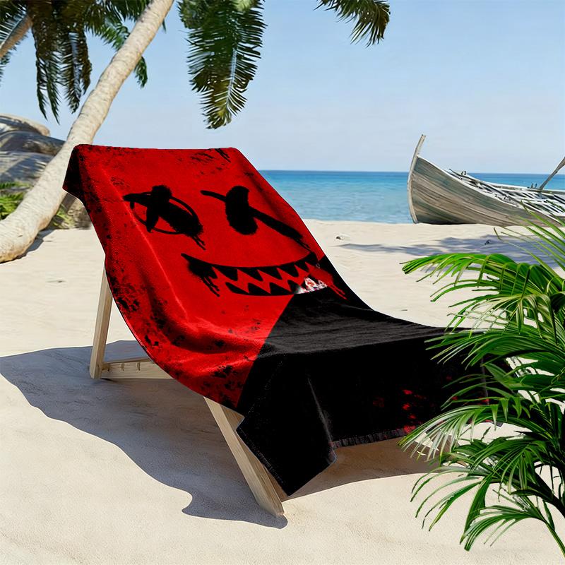 Black and Red Smiley Face Graffiti 2D Flat Print Beach Towel, Large Soft Quick Dry Towel for Beach Camping Swimming.MSTJ0918277