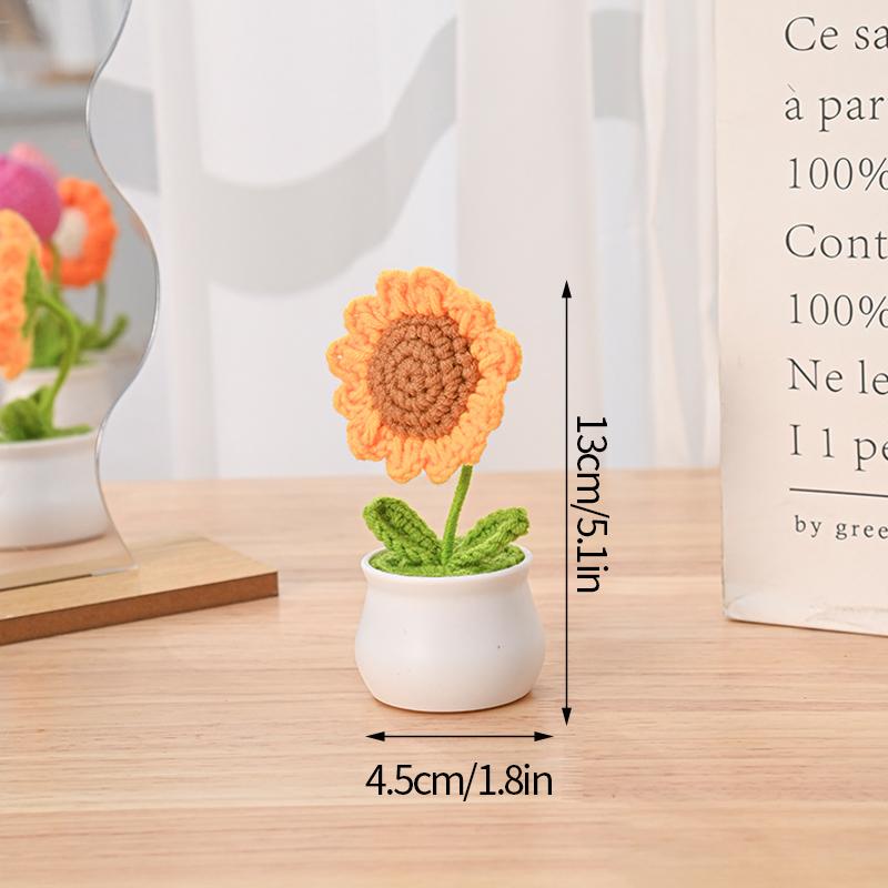 Mini Cute Crochet Flower Hand-Woven Simulation Flower Sunflower Potted Plants Knitted Finished Flowers Home Garden Decoration