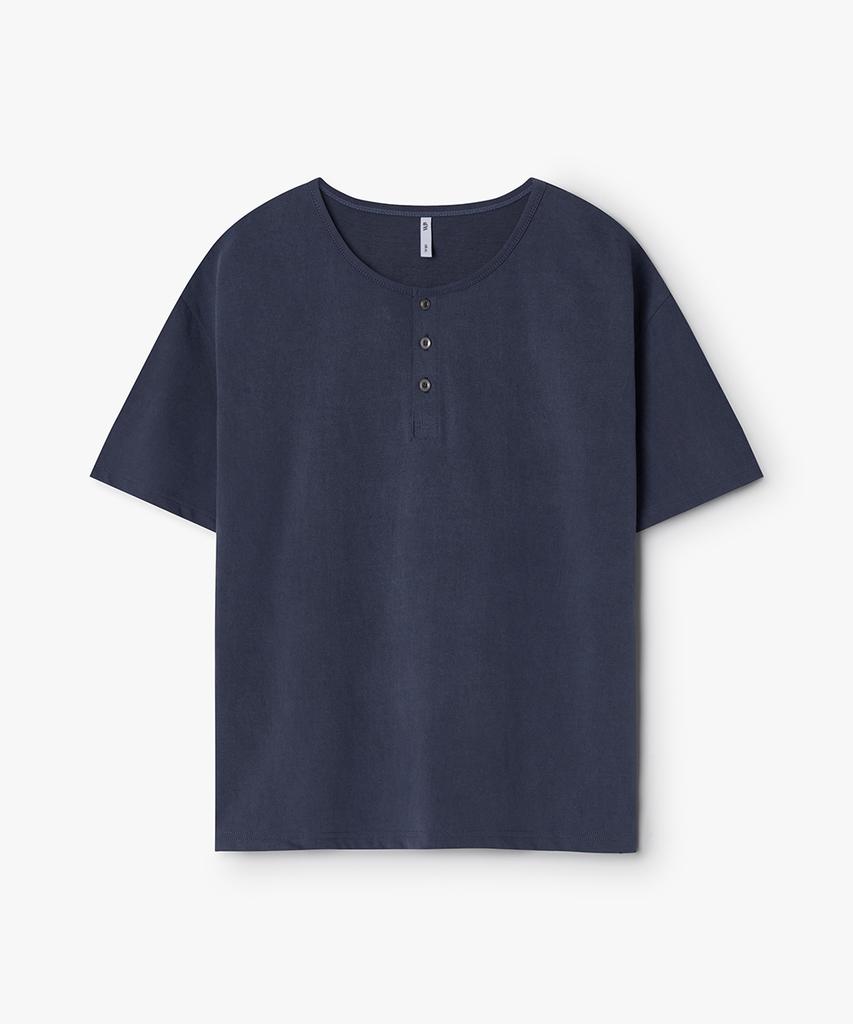 WEST GRAND BOULEVARD Halo Pigment Henley Neck T-Shirt Navy