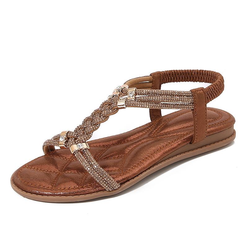 2024Ladiesshoes Bohemian новые модные босоножки со стразами на плоской подошве женские туфли