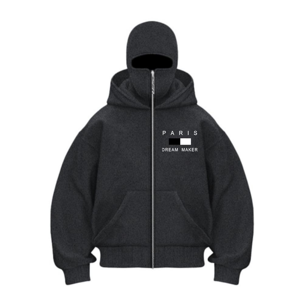 Мужская толстовка с капюшоном на молнии, зимняя теплая повседневная толстовка, дизайн на молнии с маской Y2K, спортивная куртка для активного отдыха