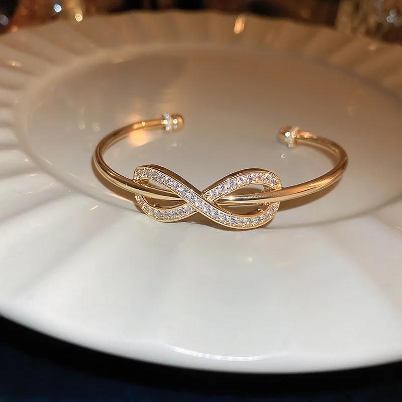 Модный браслет с бантом из циркония, золотой цвет, женские роскошные регулируемые браслеты с регулируемым открытием, вечерние ювелирные аксессуары, подарки