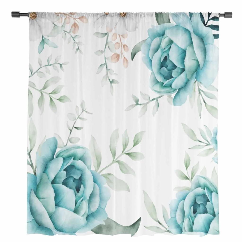 Летние Растения Цветы Акварельные Прозрачные Шторы Для Гостиной Кухни Шторы Для Спальни Тюль Вуаль Шторы