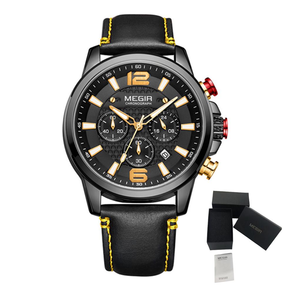 MEGIR Men's Quartz Wristwatches Stainless Steel Strap Chronograph Waterproof Man Military Watch Clock 24-hour Reloj Hombre 2156
