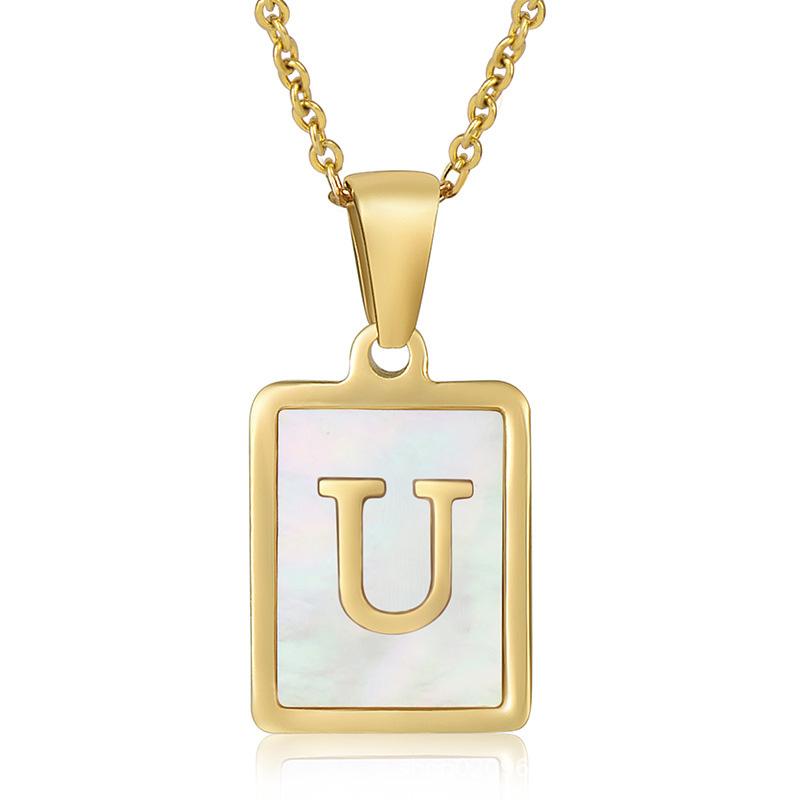 Name Letter Shell Pendant Necklaces White Square Initials Stainless Steel Necklace Gold Color Chain Jewelry for Women