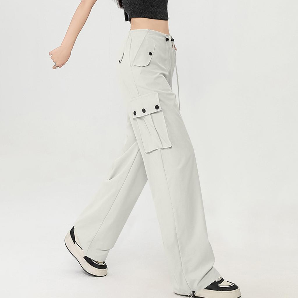 Women's Multi Pocket Straight Tube Slimming, Wide Leg Mopping, Solid Color Pants