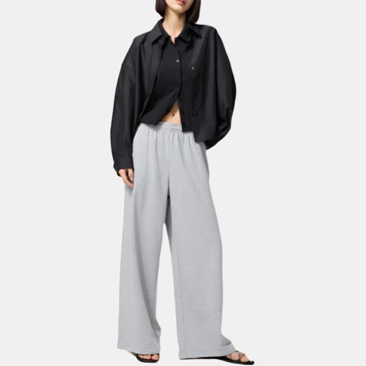 Uniqlo Свободные однотонные прямые повседневные брюки женские низ Серый 476108-03