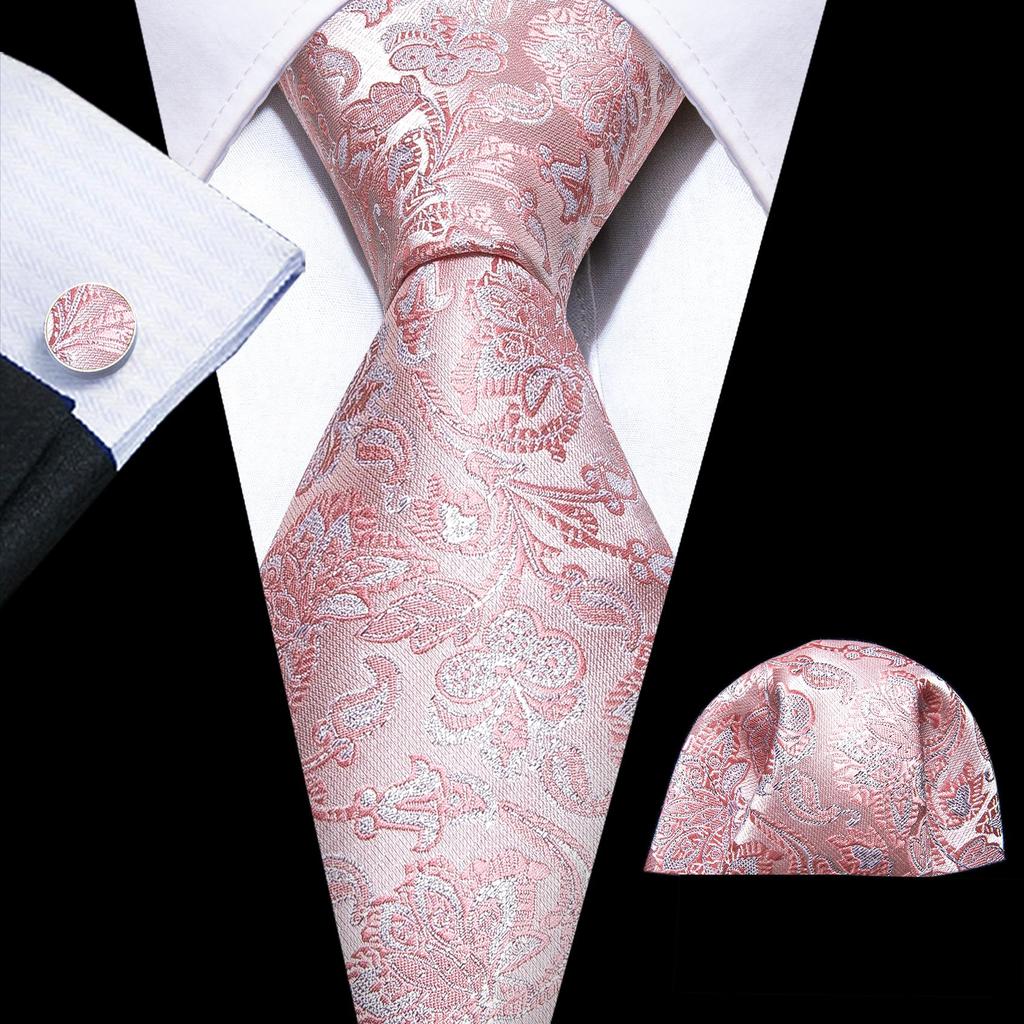 Barry.Wang Necktie Hankerchief Cufflinks Set Earth Yellow Paisley Jacquard Woven Wedding
