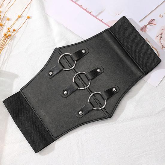 Solid Color Retro Elastic Women Corset Exquisite Fine Craftsmanship Faux Leather Lace-up Buckle Wide Belt Clothes Accessories