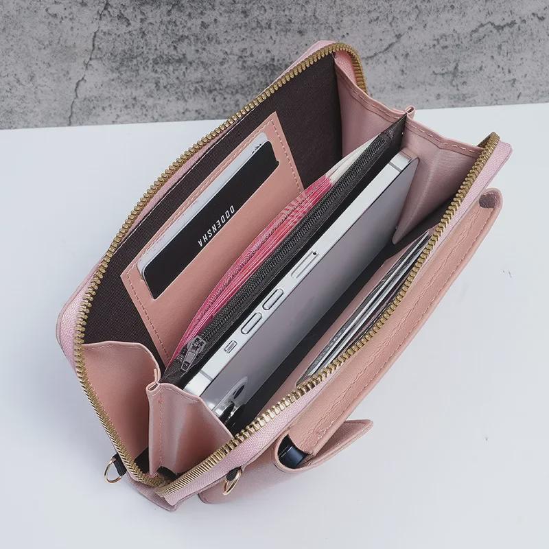 Korean Style Shoulder Messenger Bag - Large Capacity with Long Wallet for Ladies, Solid Color Mobile Phone Bag