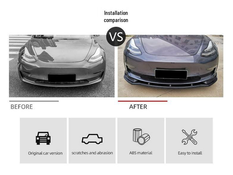 Трехсоставной литьевой передний бампер-губа для Tesla Model 3