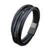 Black Leather Rope Cowhide Men's Double Layer Genuine Leather Woven Bracelet Handmade Multilayer Leather Bracelet