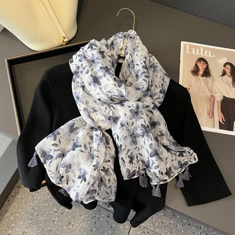 Осенний вискозно-хлопковый шарф Ацтекский Пейсли Цветочный платок шаль накидка Женские тонкие шарфы Мода кисточки Пашмина Высокое качество Фуляр