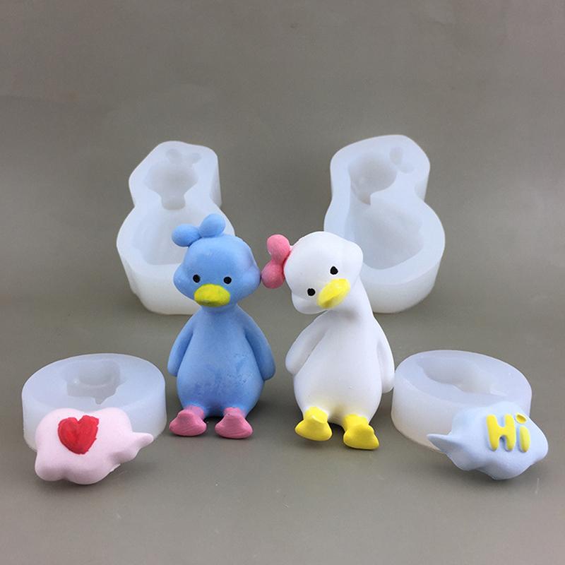 3D Милая мультяшная утка Силиконовая форма DIY Ароматизированная свеча Гипсовая мыльная смоляная форма Ручная выпечка Шоколадный торт Форма