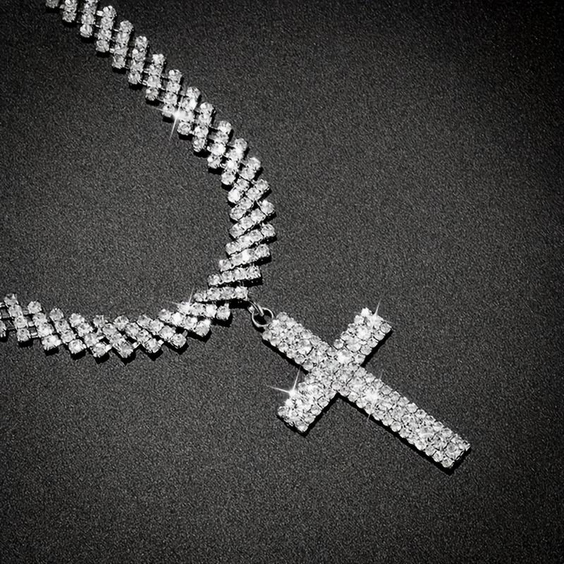 Charm Cross Pendant Necklace Stylish Luxury Silvery Zirconia Featuring Creative Design Multi-Layered Silvery Necklace Gift For Women