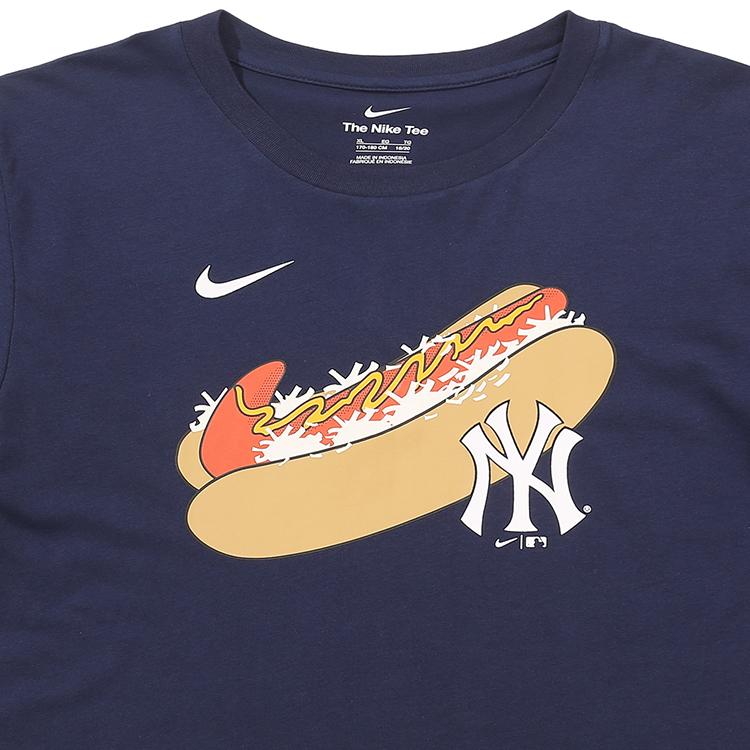 Nike Футболка X MLB New York Yankees American Hot Dog с графическим принтом, круглым вырезом, коротким рукавом, детские топы в стиле ретро, темно-синяя 3Z3B7SBGR-NYY