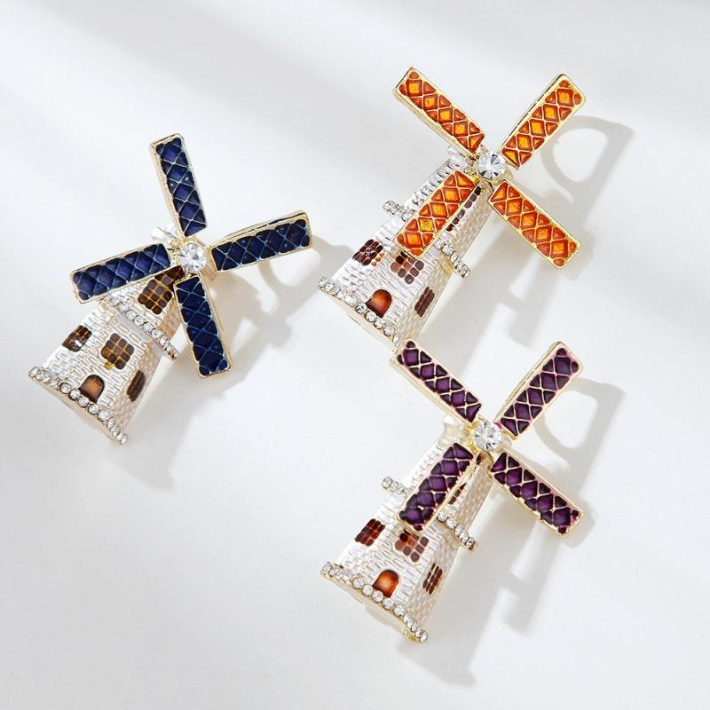 Lovey Windmill Cottage House Brooches For Women's Clothes Backpack Pins Gifts