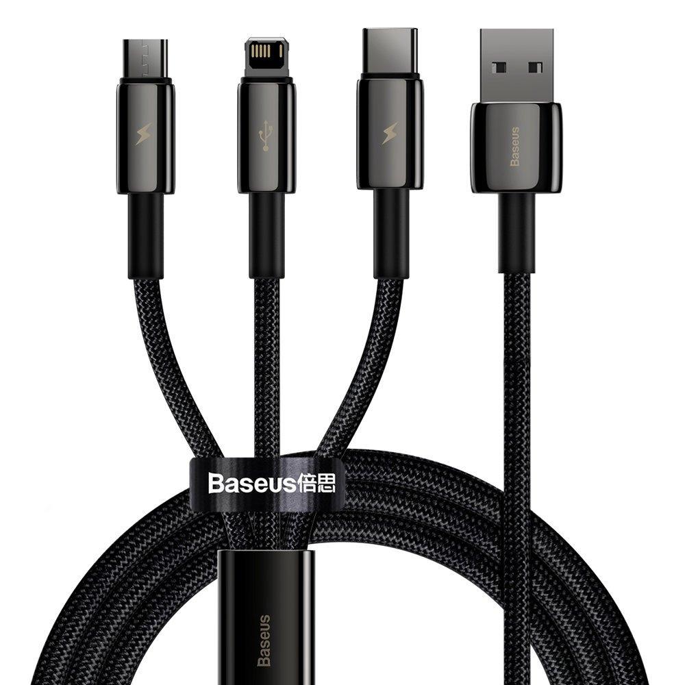 Baseus Tungsten Multi-Purpose USB Cable - 3-in-1 Type-C/Lightning/Micro USB, 3.5A, 1.5m, Black