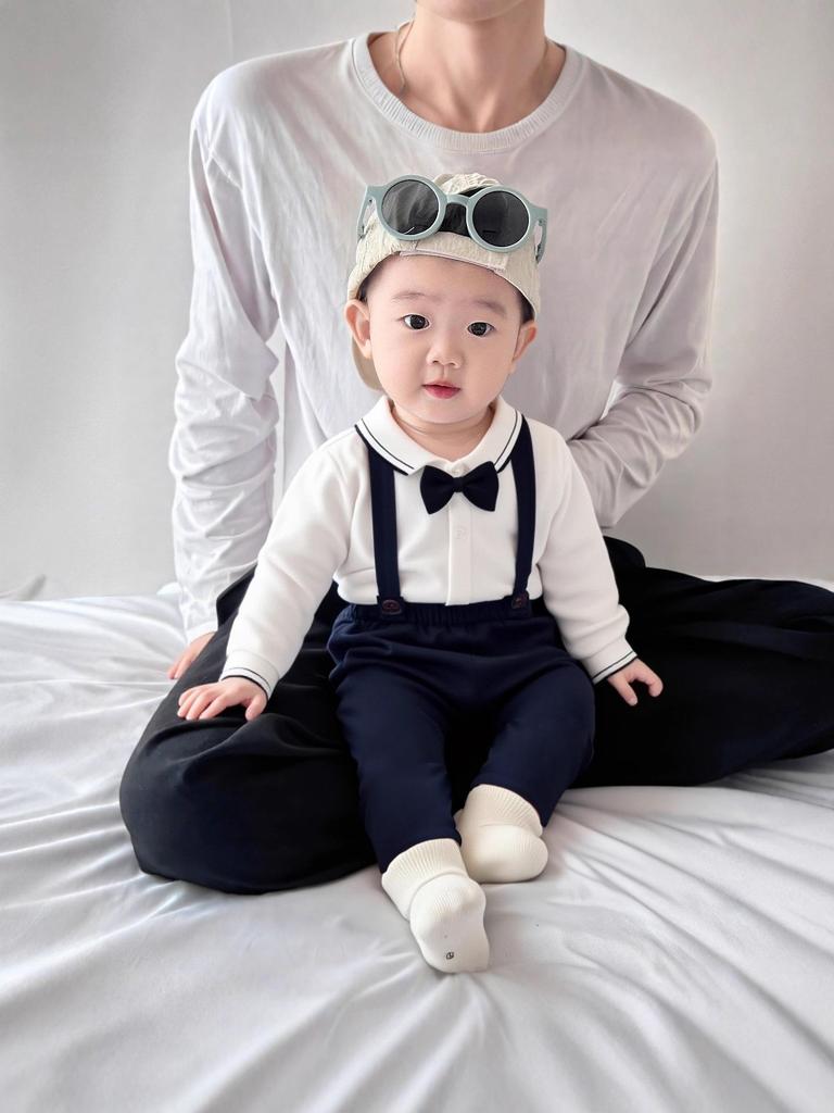 Британский комплект детского комбинезона для мальчика: Комплект формальной одежды из двух предметов для весны/осени - Рубашка джентльмена с длинным рукавом для 1-летнего ребенка