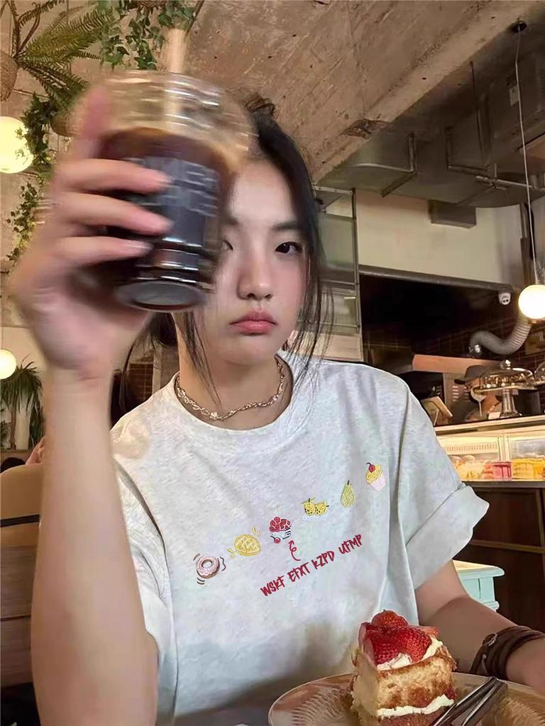 Летняя женская футболка свободного кроя из чистого хлопка с коротким рукавом - Дизайн в корейском стиле хай-стрит