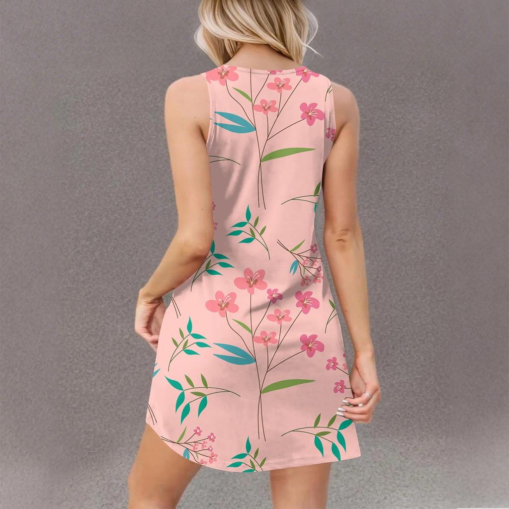 Женское повседневное летнее платье-жилет с карманами, цветочным принтом, V-образным вырезом, без рукавов