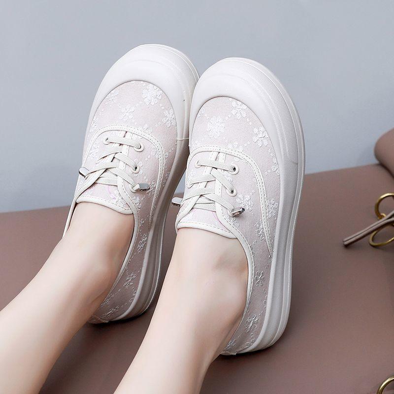 2024 новые осенние женские парусиновые туфли на толстой подошве для девочек, повседневные кроссовки для ходьбы, мокасины, нескользящие женские туфли на плоской подошве