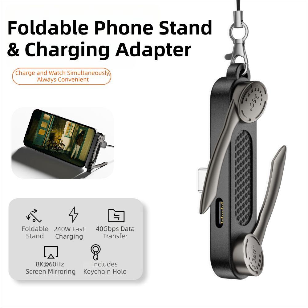 8K@60Hz Foldable Phone Stand 240W Type C Converter Durable Phone Stand Adapter  Hands Free Viewing