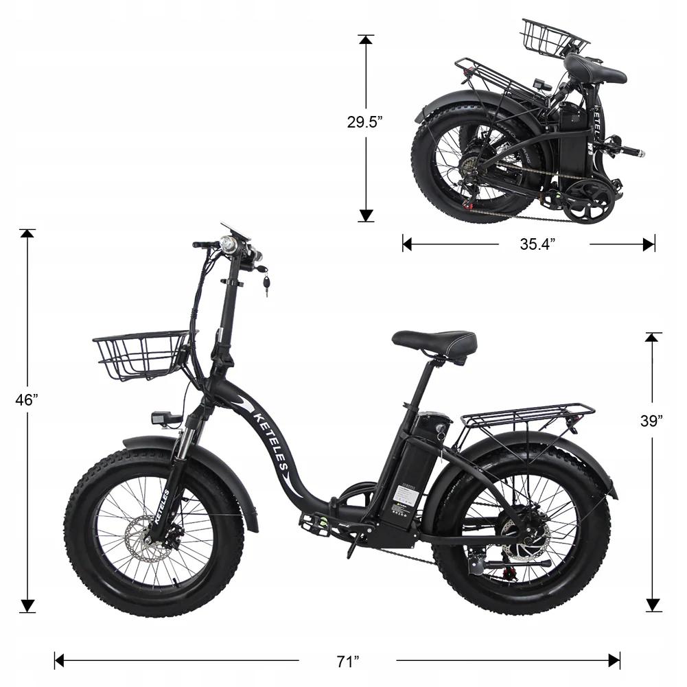 Keteles KF9 Folding Electric Bike, 1000W Motor, 48V 35Ah Battery, 20*4.0'' Fat Tires, Hydraulic brake, Yolin Color Display, 7 Speed