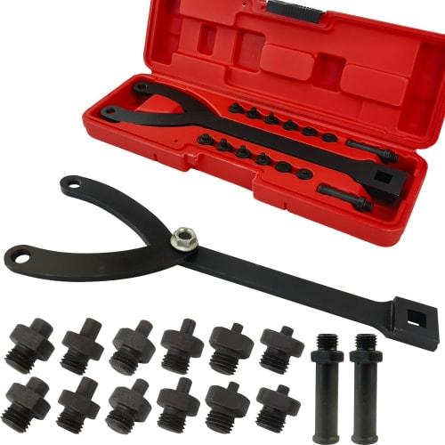 AeKeatDa 15-Piece Adjustable Pin Spanner Wrench Kit with Adjustable Fan Clutch Parry Holder Wrench