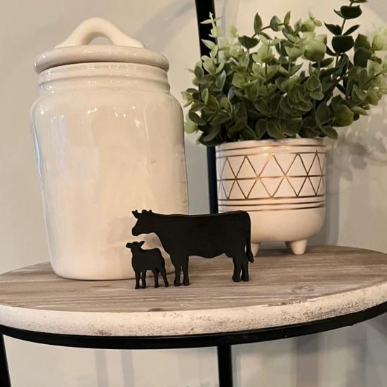 Black Cow Wooden Decoration Farmhouse Rustic Cattle Sign Home Office Living Room Desktop Table Farm Animal Ornament Birthday Christmas Gift