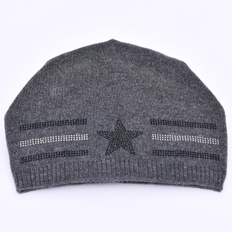 Wool knitted hat big beanie new with drill horizontal bar five-pointed star men and women soft comfortable warm wool hat