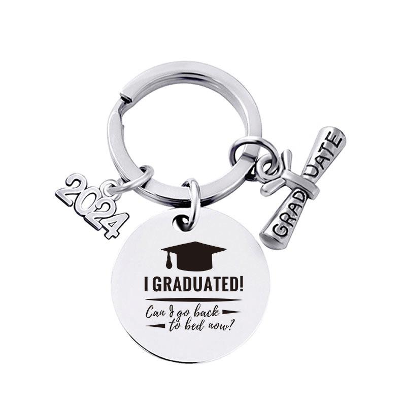 2024 Graduation Keychain Rings Key Holder Engraved Inspirational Language Doctoral Cap
