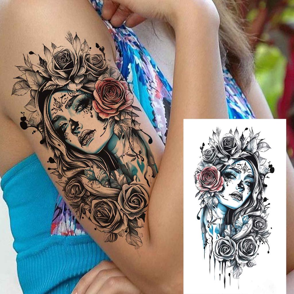 1 Sheet Wolf Tiger Astronaut Dragon Skeleton Temporary Tattoos For Women Men Adults Fake Skull Flower Tattoo Sticker Waterproof